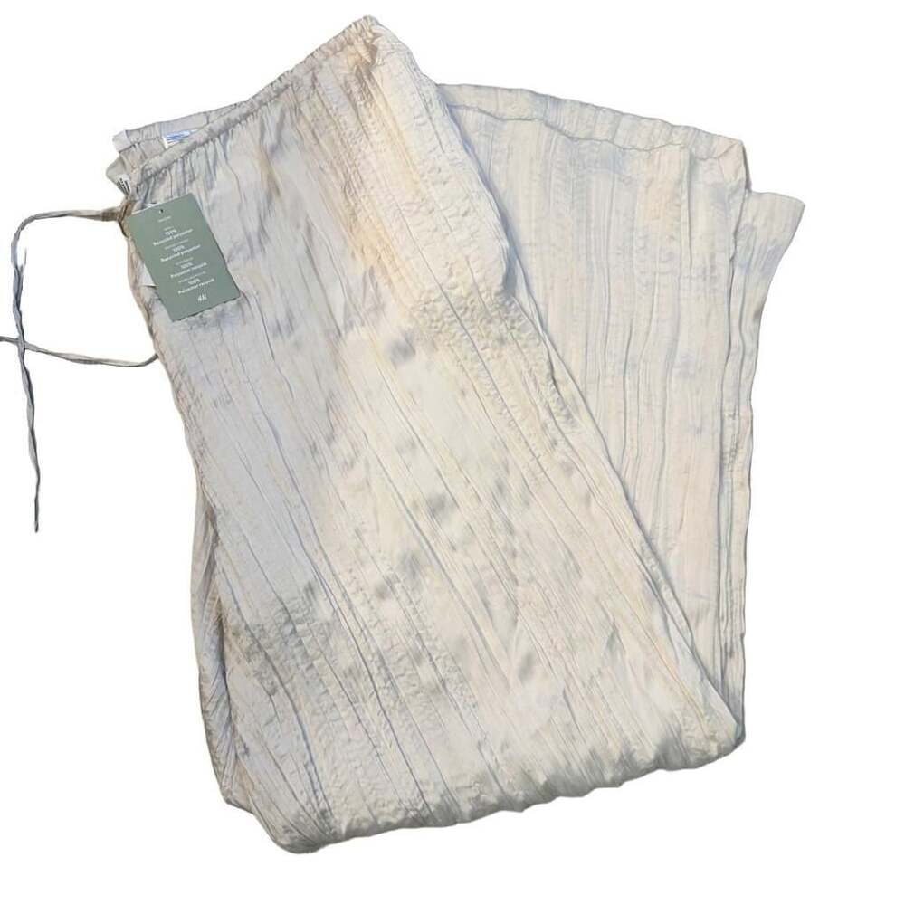 H&M Satin Crinkled Wide-Leg Pants Cream XL New